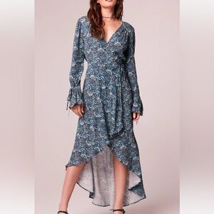 Band of the free JEWEL TEAL FLORAL WRAP MAXI DRESS new